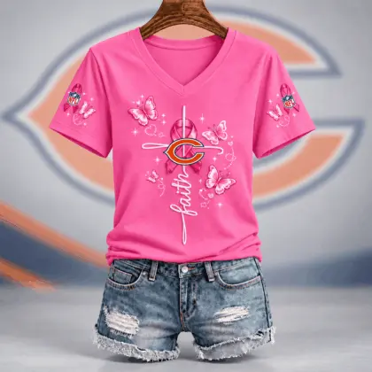 Chicago Bears | Premium NFL Faith Hope Love Breast Cancer V-Neck Shirt TD