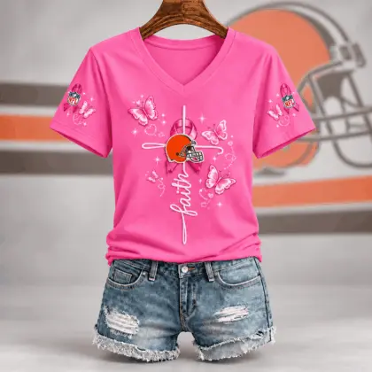 Cleveland Browns | Premium NFL Faith Hope Love Breast Cancer V-Neck Shirt TD