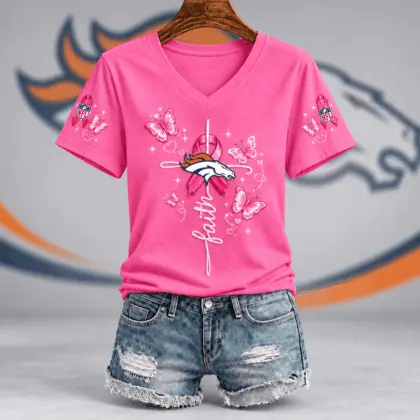 Denver Broncos | Premium NFL Faith Hope Love Breast Cancer V-Neck Shirt TD