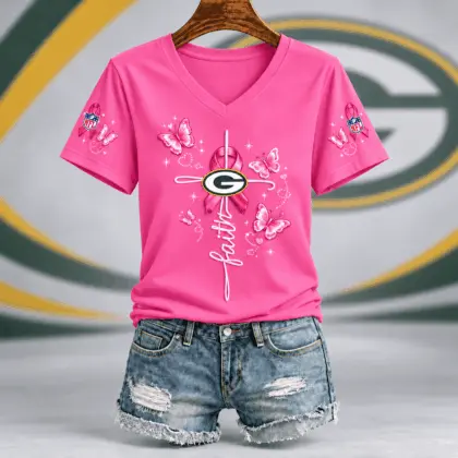Green Bay Packers | Premium NFL Faith Hope Love Breast Cancer V-Neck Shirt TD