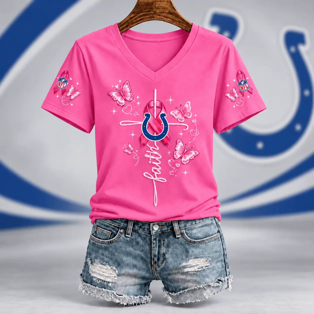 Indianapolis Colts | Premium NFL Faith Hope Love Breast Cancer V-Neck Shirt TD