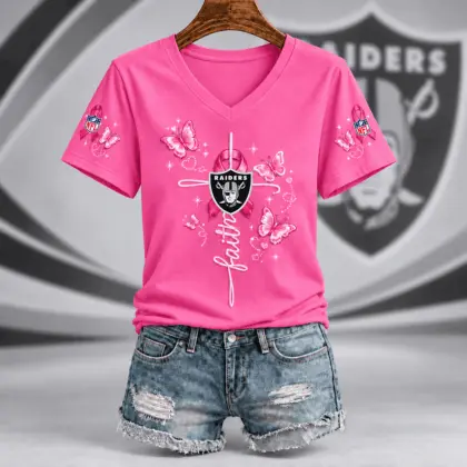 Las Vegas Raiders | Premium NFL Faith Hope Love Breast Cancer V-Neck Shirt TD