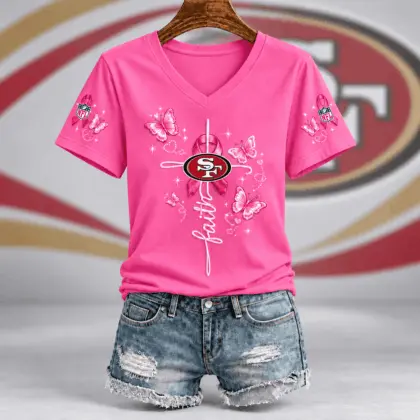 San Francisco 49ers | Premium NFL Faith Hope Love Breast Cancer V-Neck Shirt TD