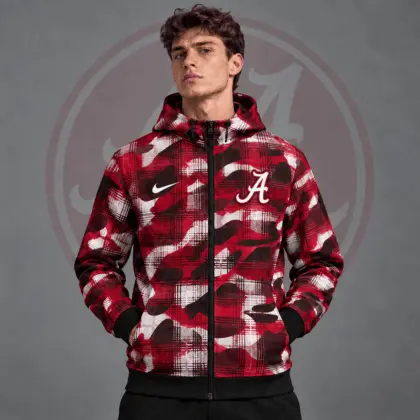 Alabama Crimson Tide | Premium NCAA Tactical Plaid Camo All Over Print Full Zip Hooded Jacket NDN