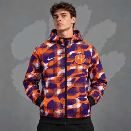 Clemson Tigers | Premium NCAA Tactical Plaid Camo All Over Print Full Zip Hooded Jacket NDN
