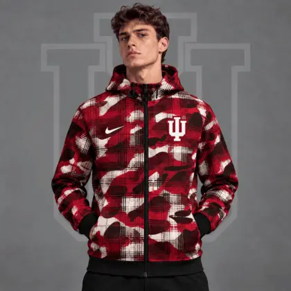 Indiana Hoosiers | Premium NCAA Tactical Plaid Camo All Over Print Full Zip Hooded Jacket NDN