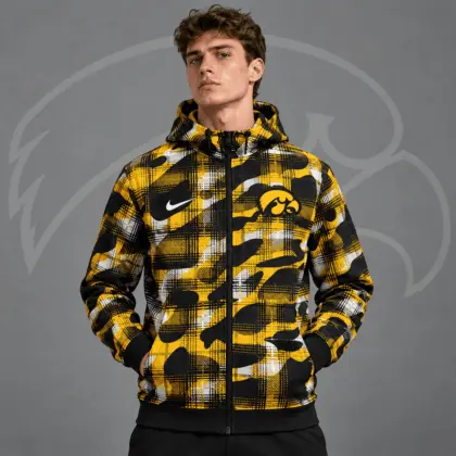 Iowa Hawkeyes | Premium NCAA Tactical Plaid Camo All Over Print Full Zip Hooded Jacket NDN