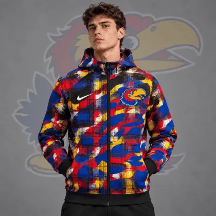 Kansas Jayhawks | Premium NCAA Tactical Plaid Camo All Over Print Full Zip Hooded Jacket NDN
