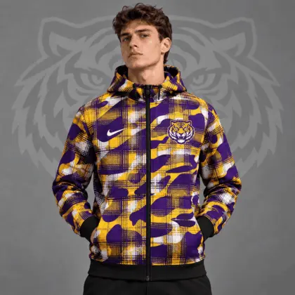 Lsu Tigers | Premium NCAA Tactical Plaid Camo All Over Print Full Zip Hooded Jacket NDN