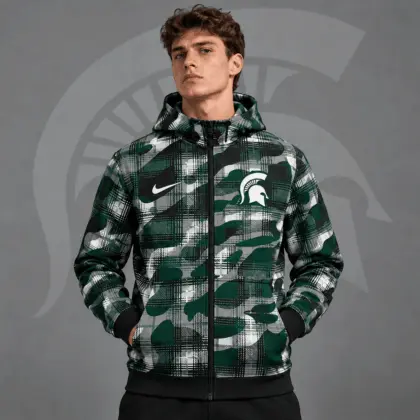 Michigan State Spartans | Premium NCAA Tactical Plaid Camo All Over Print Full Zip Hooded Jacket NDN