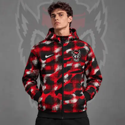 Nc State Wolfpack | Premium NCAA Tactical Plaid Camo All Over Print Full Zip Hooded Jacket NDN