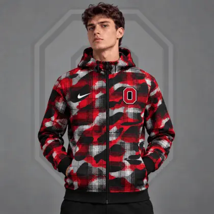 Ohio State Buckeyes | Premium NCAA Tactical Plaid Camo All Over Print Full Zip Hooded Jacket NDN