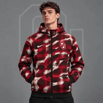 Oklahoma Sooners | Premium NCAA Tactical Plaid Camo All Over Print Full Zip Hooded Jacket NDN