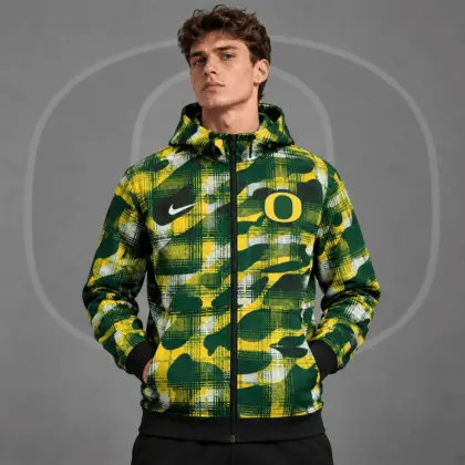 Oregon Ducks | Premium NCAA Tactical Plaid Camo All Over Print Full Zip Hooded Jacket NDN