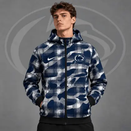 Penn State Nittany Lions | Premium NCAA Tactical Plaid Camo All Over Print Full Zip Hooded Jacket NDN