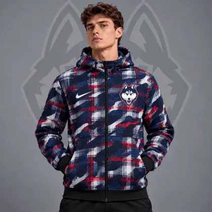 Uconn Huskies | Premium NCAA Tactical Plaid Camo All Over Print Full Zip Hooded Jacket NDN