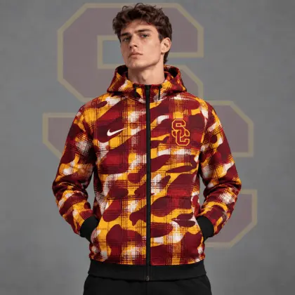 Usc Trojans | Premium NCAA Tactical Plaid Camo All Over Print Full Zip Hooded Jacket NDN