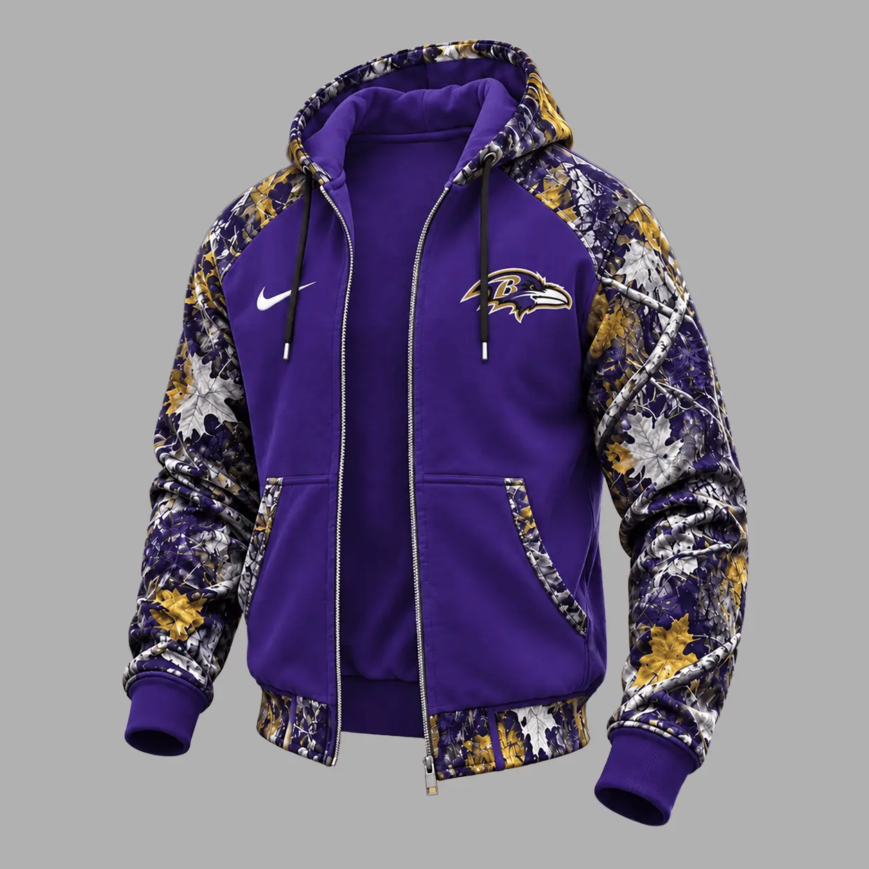 Baltimore Ravens | Premium NFL Camo Hunting Zip Hoodie TD - Image 2