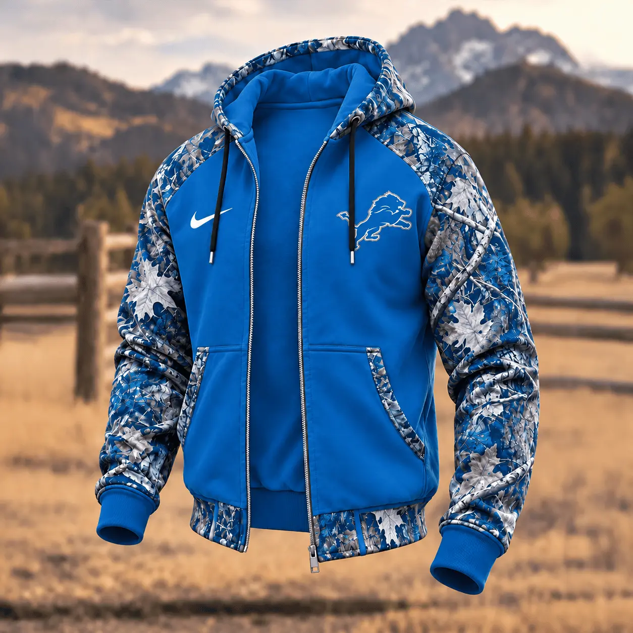 Detroit Lions | Premium NFL Camo Hunting Zip Hoodie TD