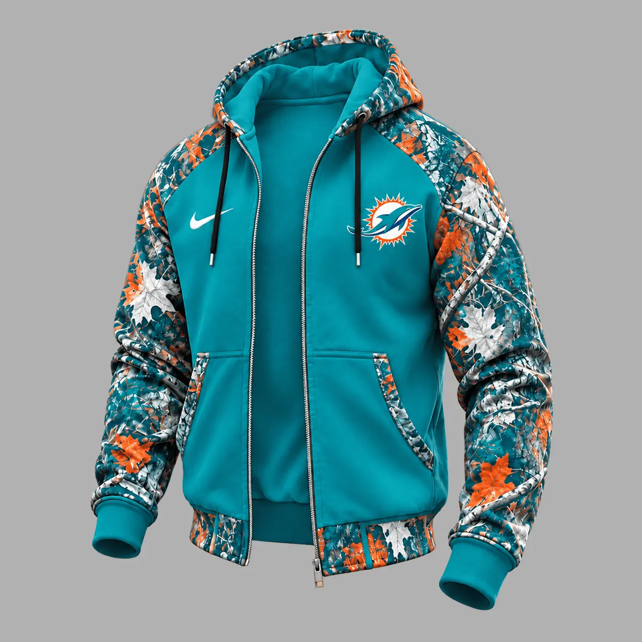 Miami Dolphins | Premium NFL Camo Hunting Zip Hoodie TD - Image 2