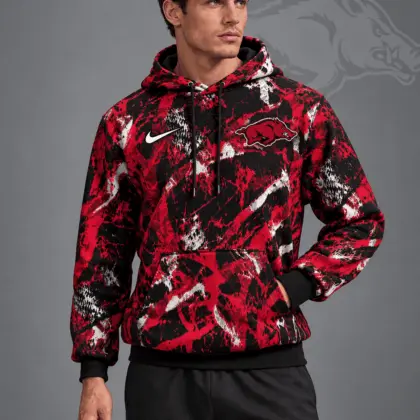 Arkansas Razorbacks | Premium NCAA Electric Splatter Camo All Over Print Pullover Hoodie NDN