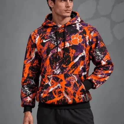 Clemson Tigers | Premium NCAA Electric Splatter Camo All Over Print Pullover Hoodie NDN