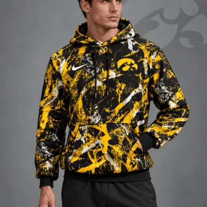 Iowa Hawkeyes | Premium NCAA Electric Splatter Camo All Over Print Pullover Hoodie NDN