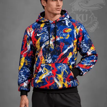 Kansas Jayhawks | Premium NCAA Electric Splatter Camo All Over Print Pullover Hoodie NDN