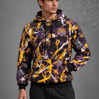 Lsu Tigers | Premium NCAA Electric Splatter Camo All Over Print Pullover Hoodie NDN
