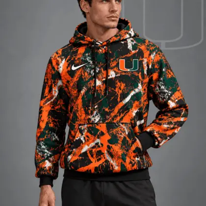 Miami Hurricanes | Premium NCAA Electric Splatter Camo All Over Print Pullover Hoodie NDN