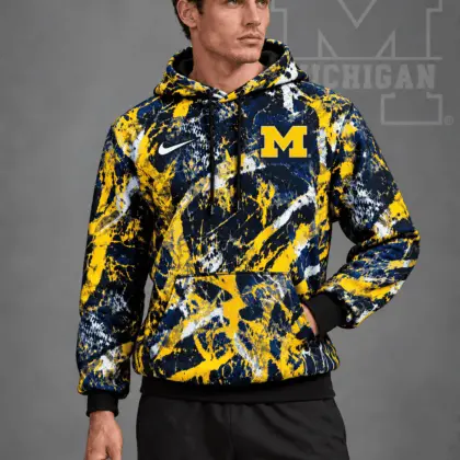 Michigan Wolverines | Premium NCAA Electric Splatter Camo All Over Print Pullover Hoodie NDN