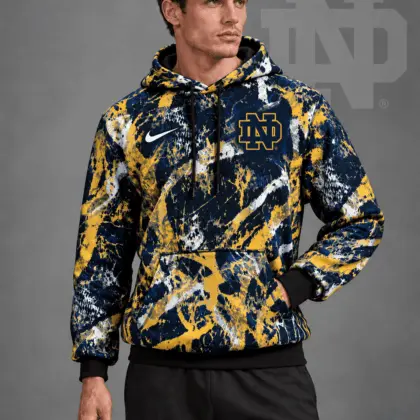 Notre Dame Fighting Irish | Premium NCAA Electric Splatter Camo All Over Print Pullover Hoodie NDN