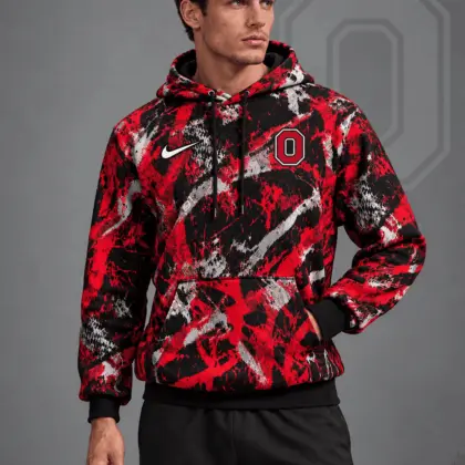 Ohio State Buckeyes | Premium NCAA Electric Splatter Camo All Over Print Pullover Hoodie NDN