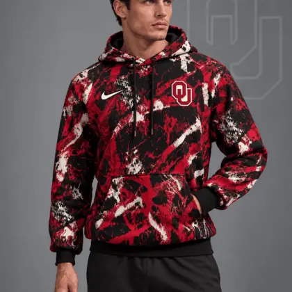 Oklahoma Sooners | Premium NCAA Electric Splatter Camo All Over Print Pullover Hoodie NDN