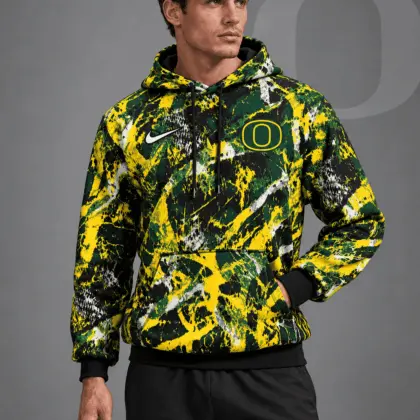 Oregon Ducks | Premium NCAA Electric Splatter Camo All Over Print Pullover Hoodie NDN