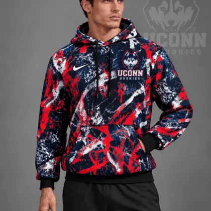 Uconn Huskies | Premium NCAA Electric Splatter Camo All Over Print Pullover Hoodie NDN
