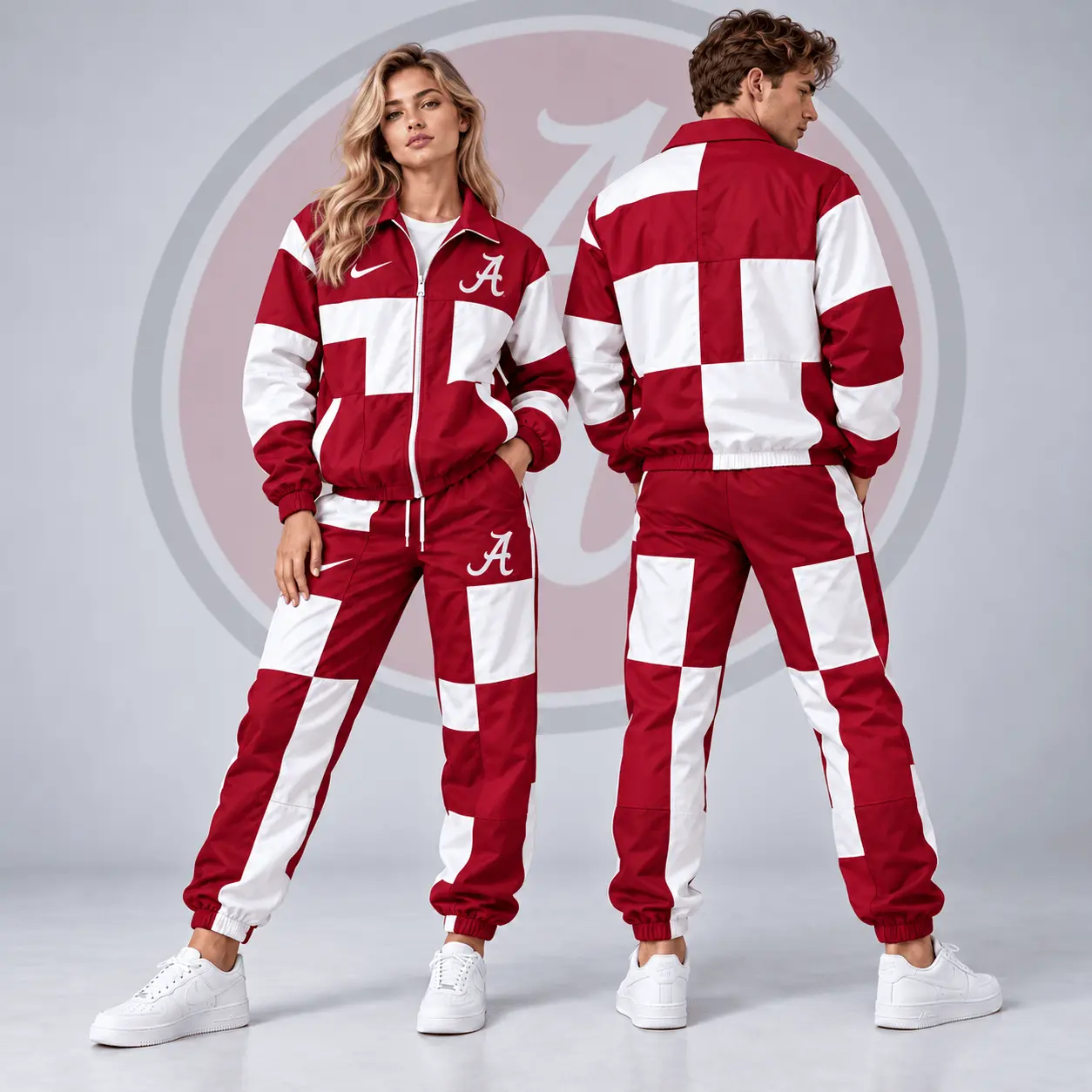 Alabama Crimson Tide | Premium NCAA Retro Varsity Colorblock Full Zip Tracksuit Jacket And Jogger Pants Set NDN