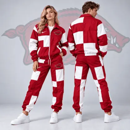 Arkansas Razorbacks | Premium NCAA Retro Varsity Colorblock Full Zip Tracksuit Jacket And Jogger Pants Set NDN