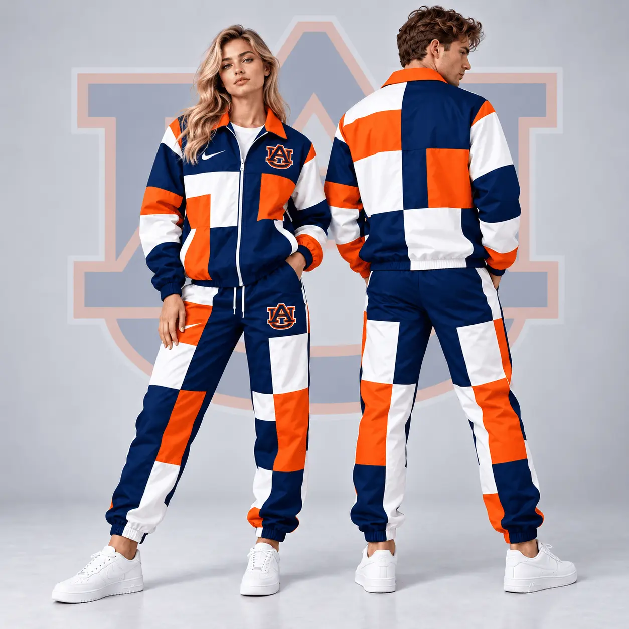 Auburn Tigers | Premium NCAA Retro Varsity Colorblock Full Zip Tracksuit Jacket And Jogger Pants Set NDN