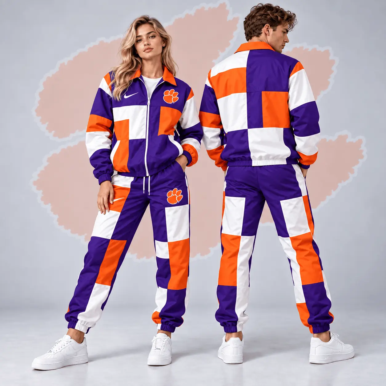 Clemson Tigers | Premium NCAA Retro Varsity Colorblock Full Zip Tracksuit Jacket And Jogger Pants Set NDN