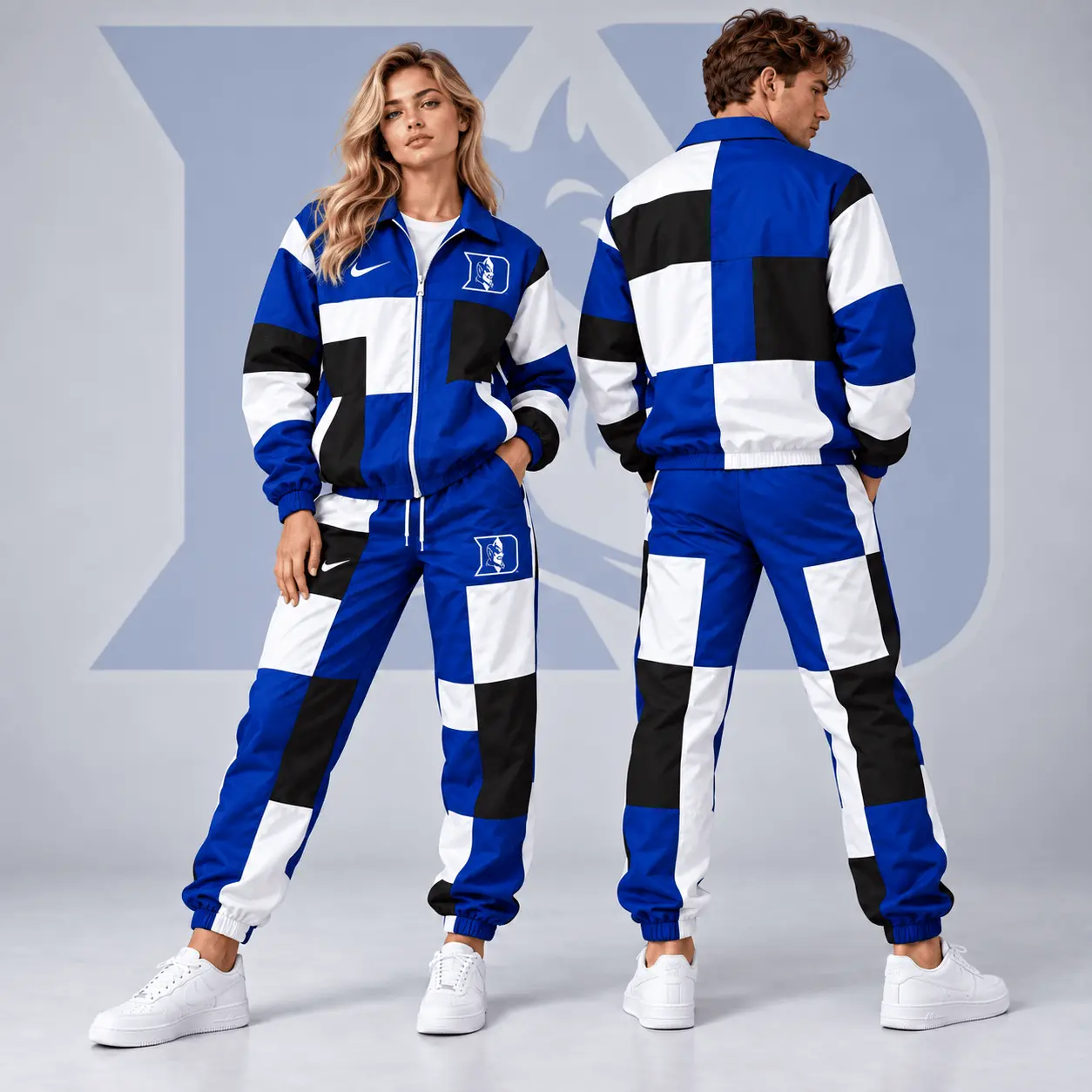 Duke Blue Devils | Premium NCAA Retro Varsity Colorblock Full Zip Tracksuit Jacket And Jogger Pants Set NDN