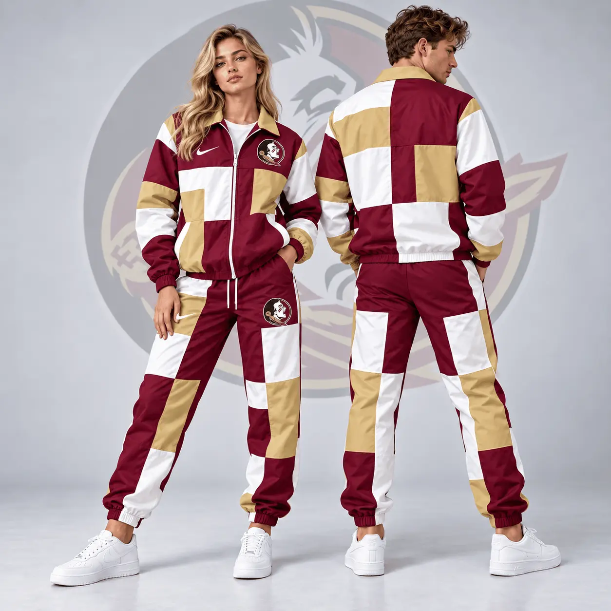 Florida State Seminoles | Premium NCAA Retro Varsity Colorblock Full Zip Tracksuit Jacket And Jogger Pants Set NDN