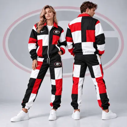 Georgia Bulldogs | Premium NCAA Retro Varsity Colorblock Full Zip Tracksuit Jacket And Jogger Pants Set NDN