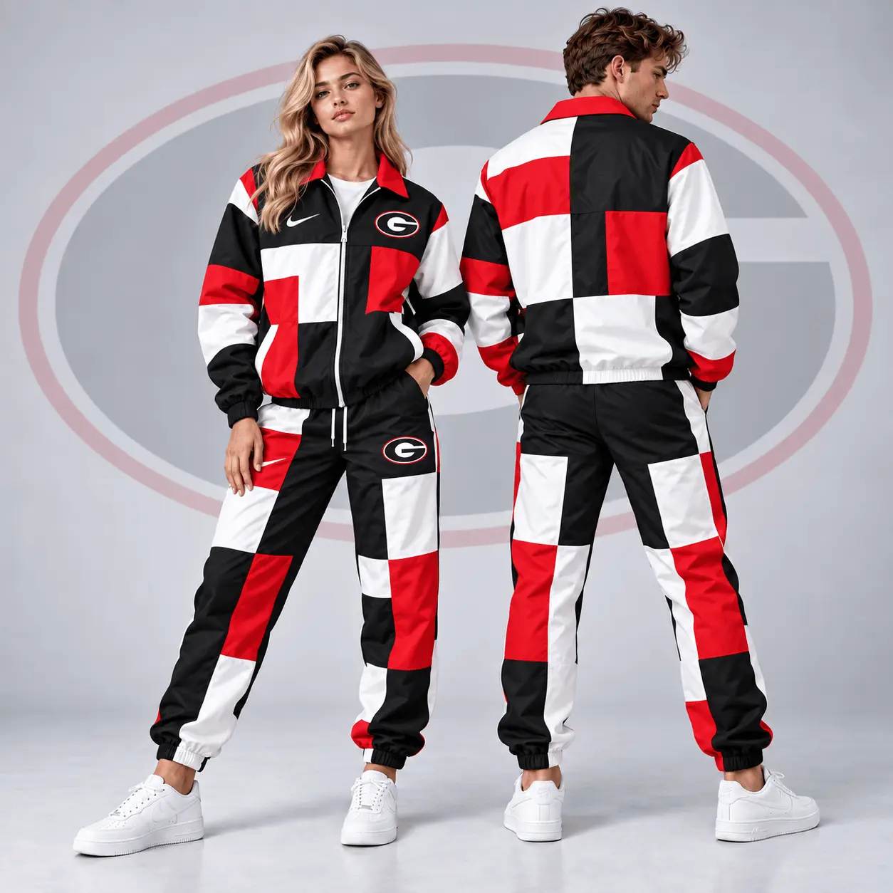 Georgia Bulldogs | Premium NCAA Retro Varsity Colorblock Full Zip Tracksuit Jacket And Jogger Pants Set NDN