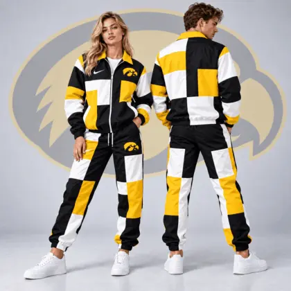 Iowa Hawkeyes | Premium NCAA Retro Varsity Colorblock Full Zip Tracksuit Jacket And Jogger Pants Set NDN