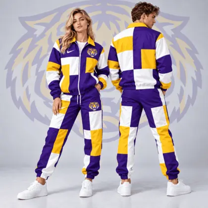 Lsu Tigers | Premium NCAA Retro Varsity Colorblock Full Zip Tracksuit Jacket And Jogger Pants Set NDN