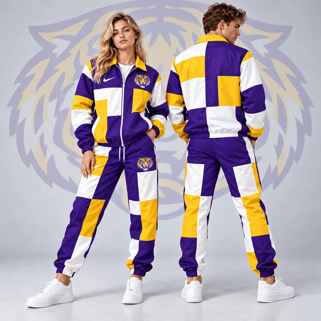 Lsu Tigers | Premium NCAA Retro Varsity Colorblock Full Zip Tracksuit Jacket And Jogger Pants Set NDN