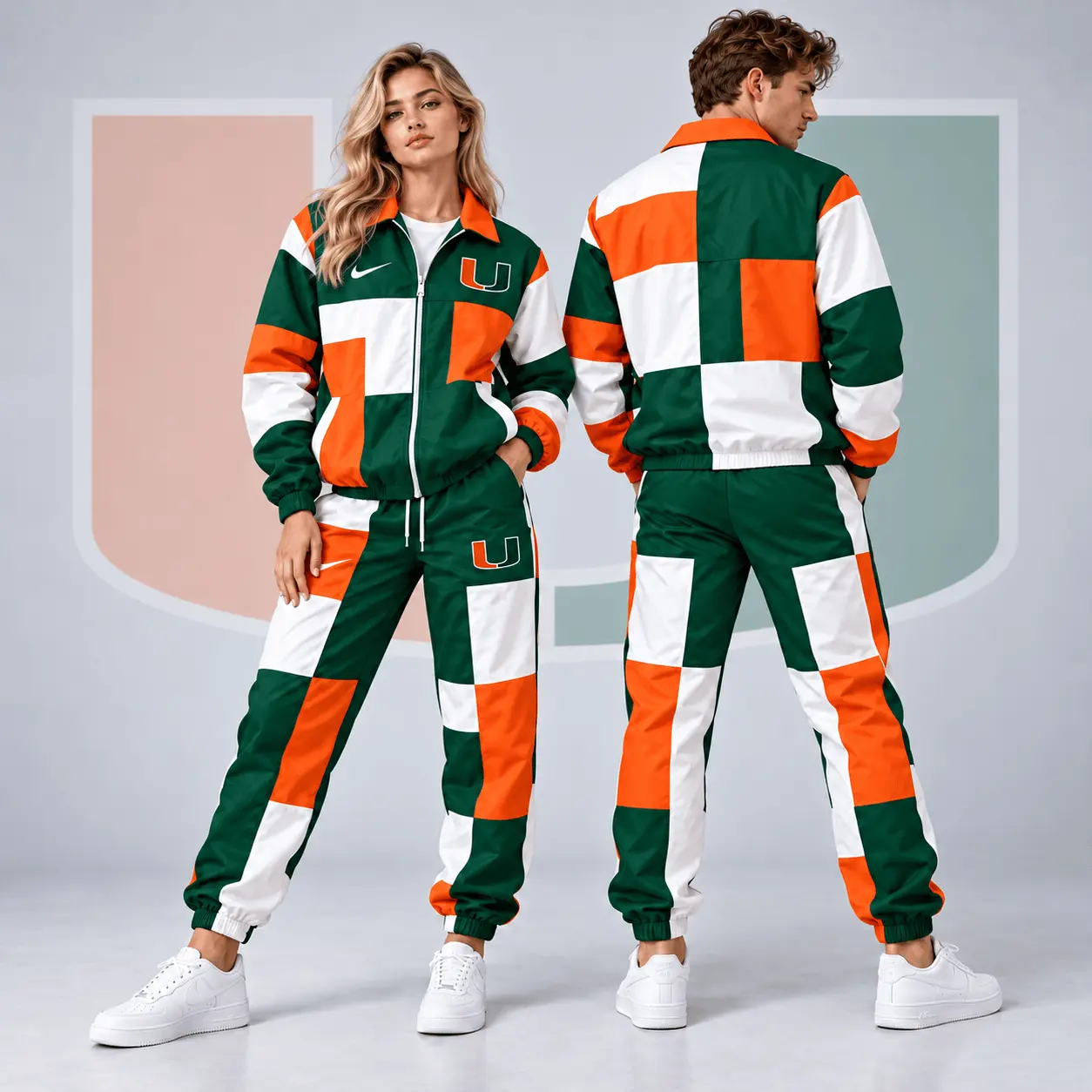 Miami Hurricanes | Premium NCAA Retro Varsity Colorblock Full Zip Tracksuit Jacket And Jogger Pants Set NDN