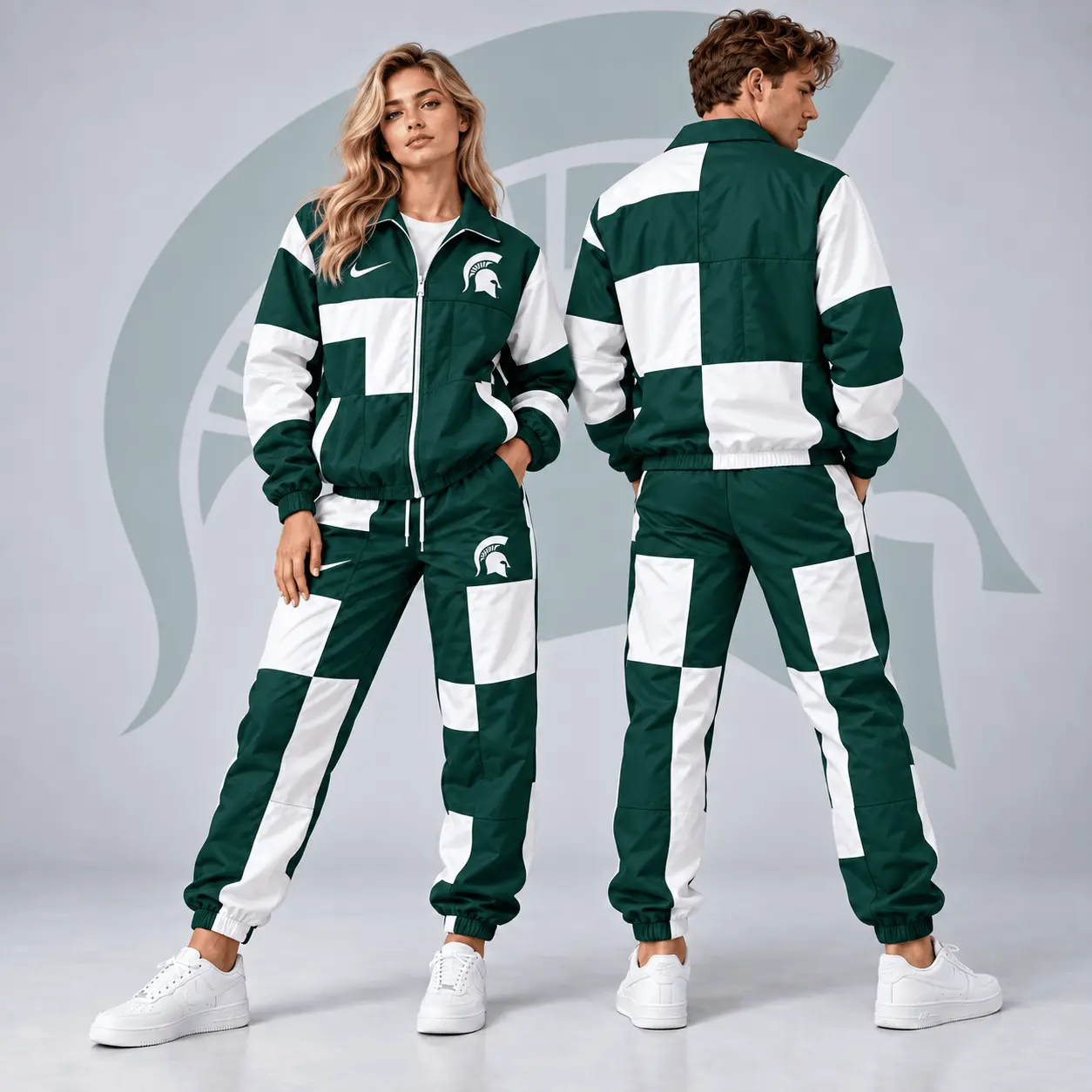 Michigan State Spartans | Premium NCAA Retro Varsity Colorblock Full Zip Tracksuit Jacket And Jogger Pants Set NDN