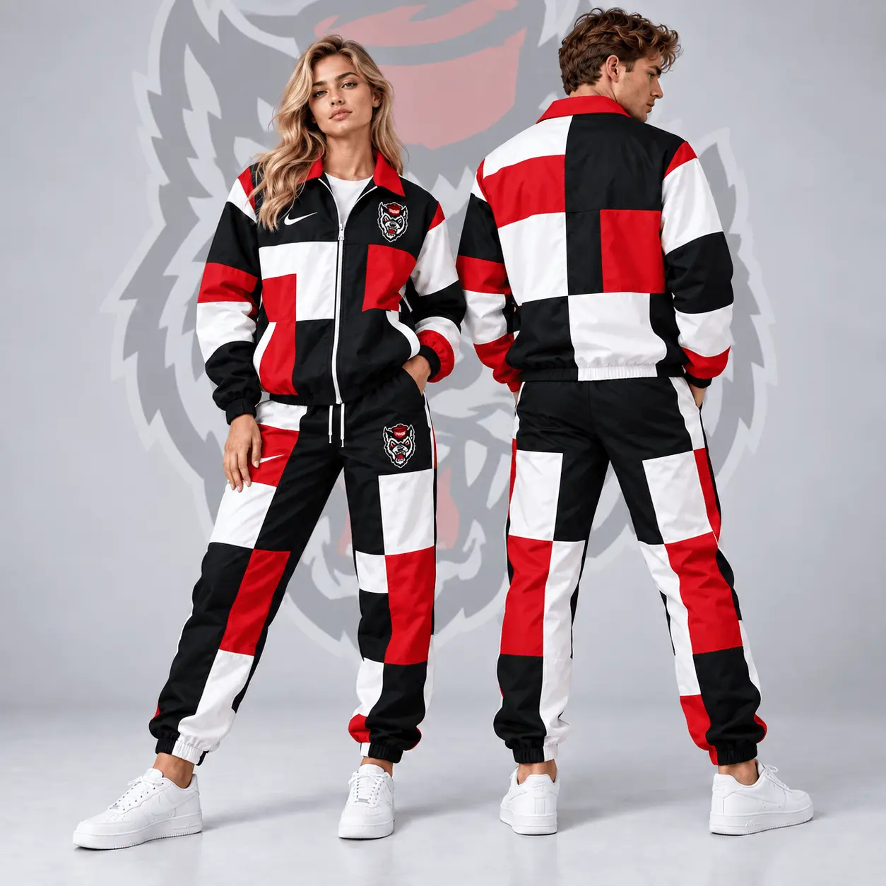Nc State Wolfpack | Premium NCAA Retro Varsity Colorblock Full Zip Tracksuit Jacket And Jogger Pants Set NDN